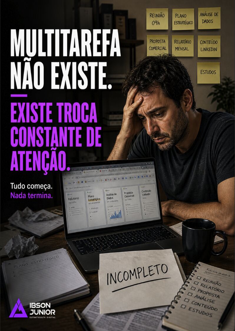 Post artwork by Ibson Junior on LinkedIn: multitasking does not exist, there is a constant switching of attention.